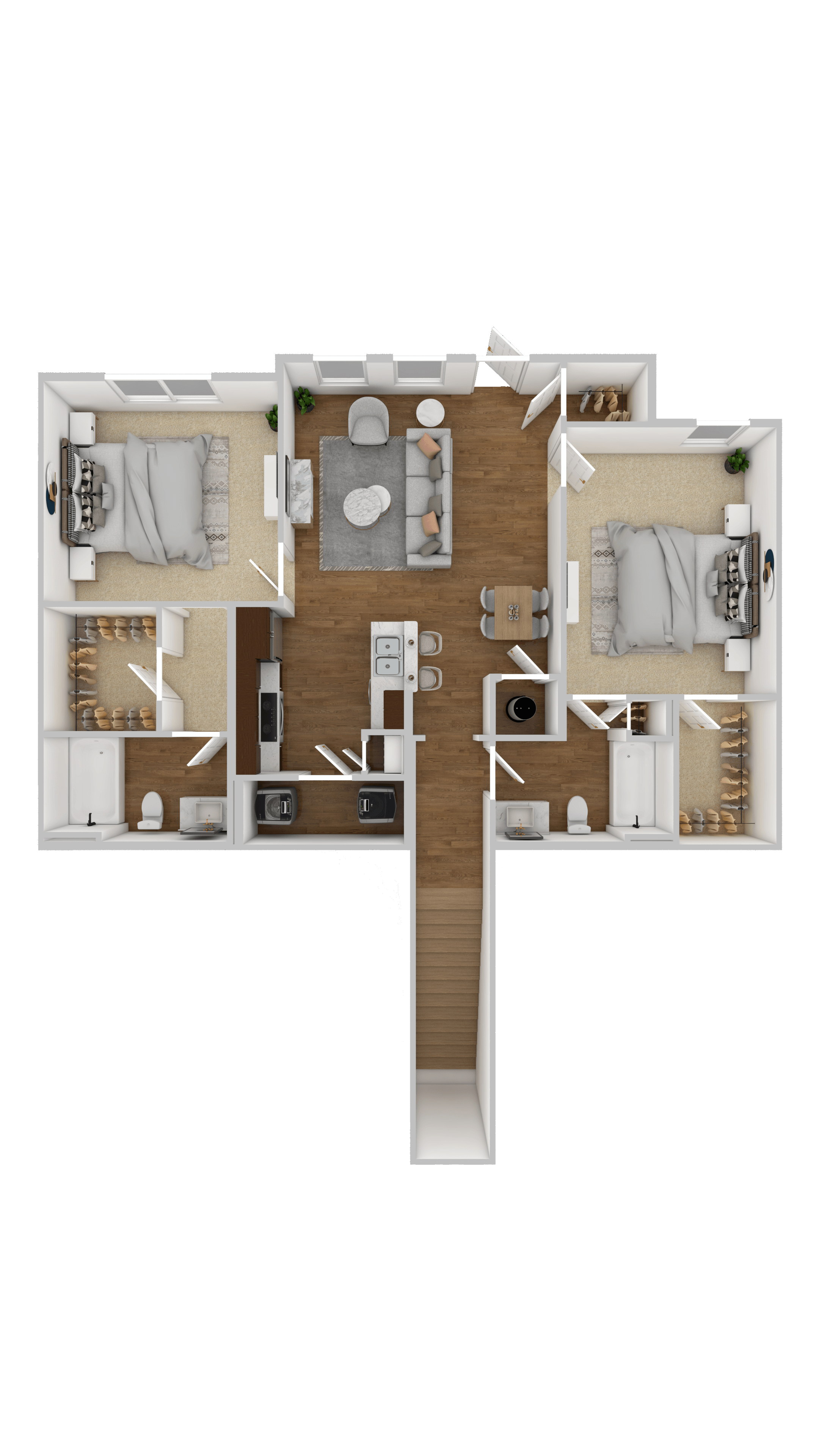 Floor plan for 2 beds, 2 baths, 1157 sqft